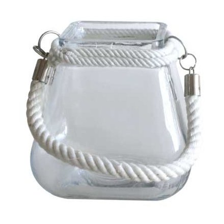 White Rope Large Square Candle Pot 