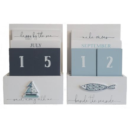  Bring a nautical inspired feel to your desk or home space with these charming blue and white toned wooden calendars 