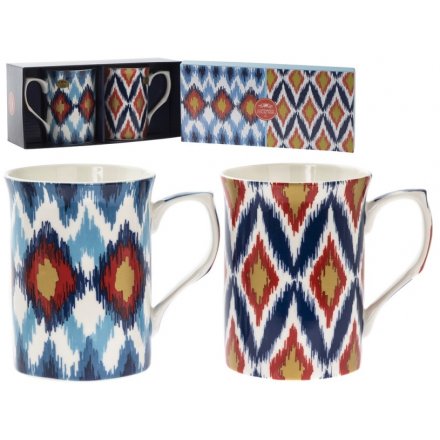 Set of 2 Colourful Pattern Mugs 