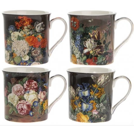 Set of 4 Floral Vintage Mugs 