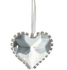 A stunning 3D heart decoration with cut glass and a diamond finish. Complete with organza ribbon to hang.
