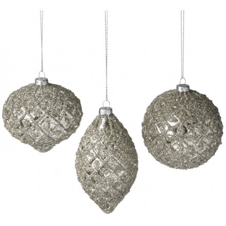Set Of 3 Glass Baubles