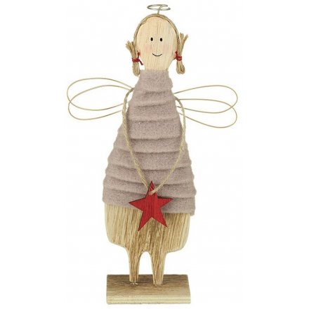 Wooden Angel with Red Star