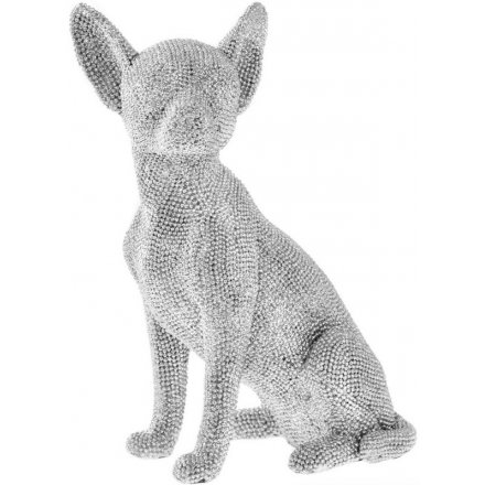 Sitting Sparkly Silver Chihuahua, 24cm 