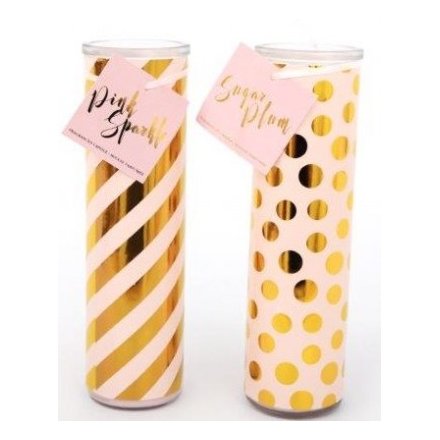 Pink & Gold Tube Candles, 2ass