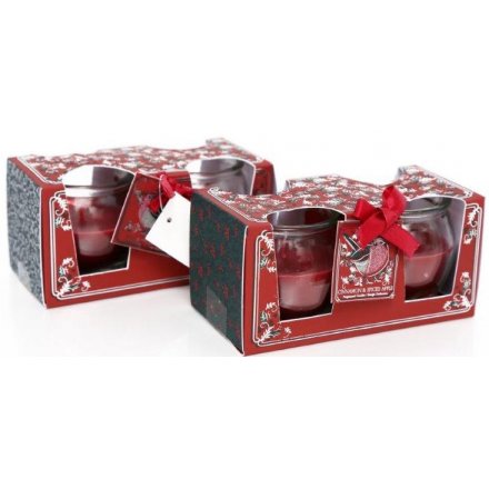 Traditional Red Robin Scented Candle Pots, 2ass