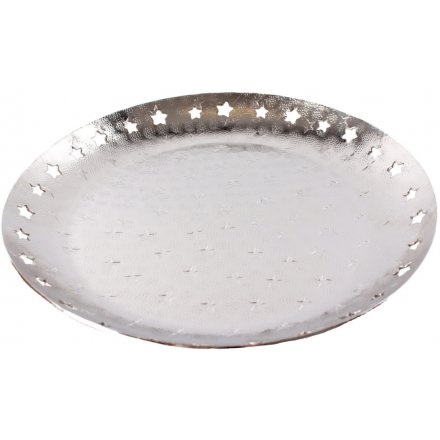 Silver Metal Candle Plate with Star Decal 