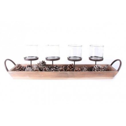 4 Space Tlight Holder With Pinecone Tray