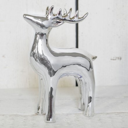 Silver Standing Reindeer, 16cm