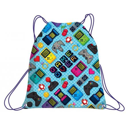A bold and colourful gaming emoji design drawstring bag. A great fashion accessory for kids on the go.