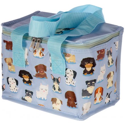 A charming dog squad design cool bag featuring a variety of dog breeds. Perfect for lunch on the go!