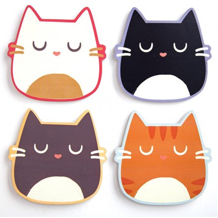 Feline Fine Cat Coasters, Set of 4 10cm