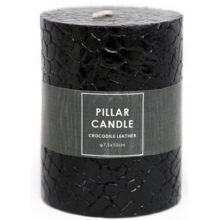 Black Crocodile Print Pillar Candle, 9cm