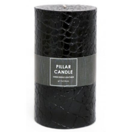 Black Crocodile Print Pillar Candle, 14cm 