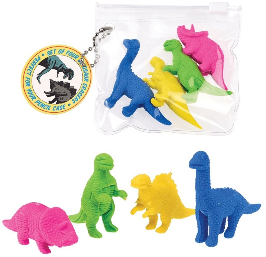 28459 / Dinosaur Erasers, Set of 4 44052 Cards, Stationery, Crafts & Wrap / Writing & Sets