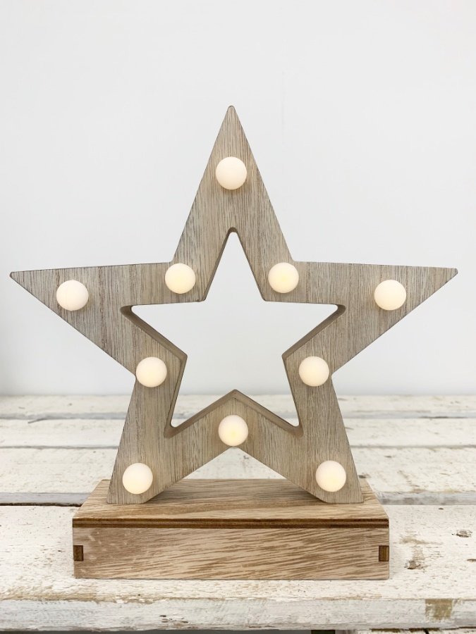 Wooden Light Up Star Christmas Decorations / Light Up Noël & Co