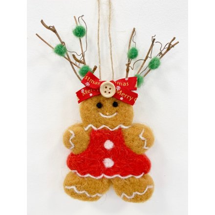 Fuzzy Felt Hanging Gingerbread Woman, 15cm
