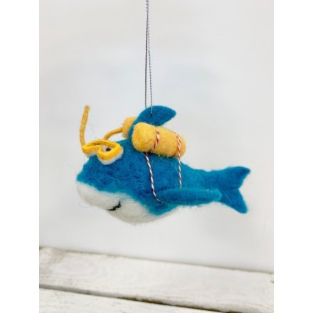Hanging Felt Snorkelling Blue Shark, 14cm