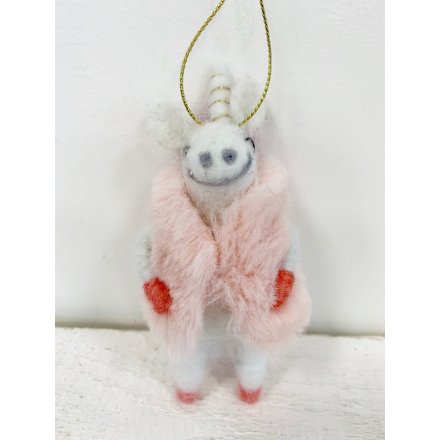 White Wool Unicorn With Pink Dress