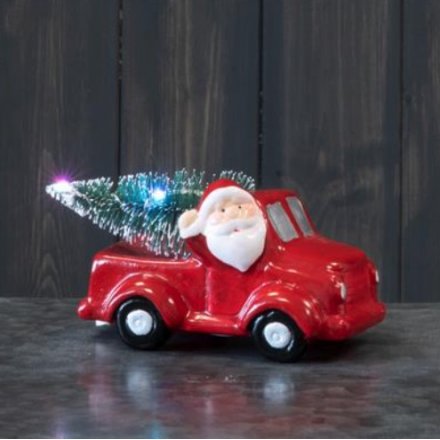 LED Ceramic Santa and Car, 6.5cm