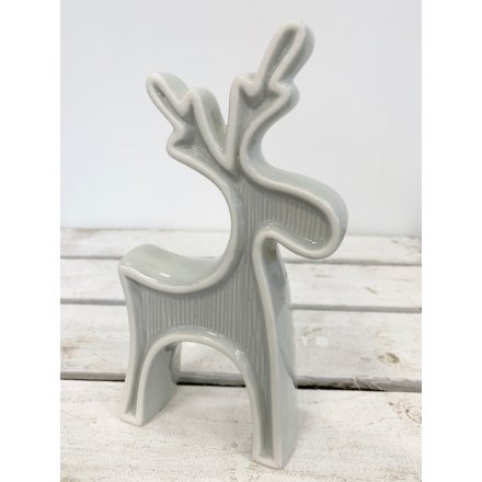 Grey Ceramic Reindeer, 19.5cm 