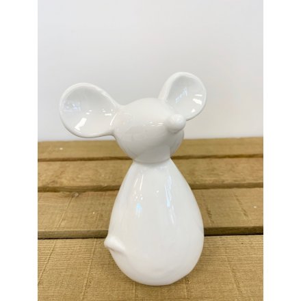  A charming little white ceramic mouse decoration, suitable for any themed home space at Christmas Time 