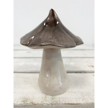   A charmingly simple ceramic mushroom, decorated with a smooth glaze finish and added grey tone 