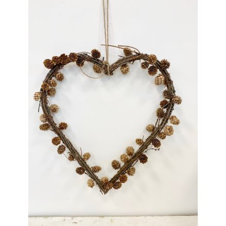 Natural Pine And Twig Heart Wreath, 42cm XL