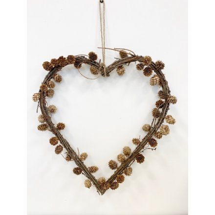 Natural Pine And Twig Heart Wreath, 30cm 