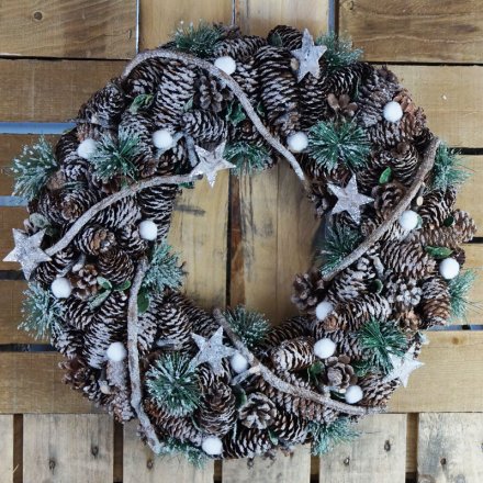 Frosted Foliage Pinecone Wreath, 42cm XL