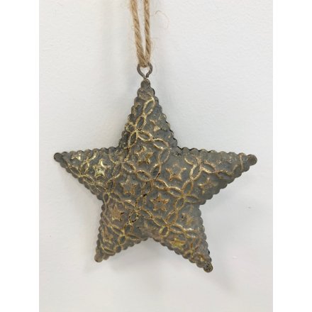 Antique Gold Hanging Star, 9cm