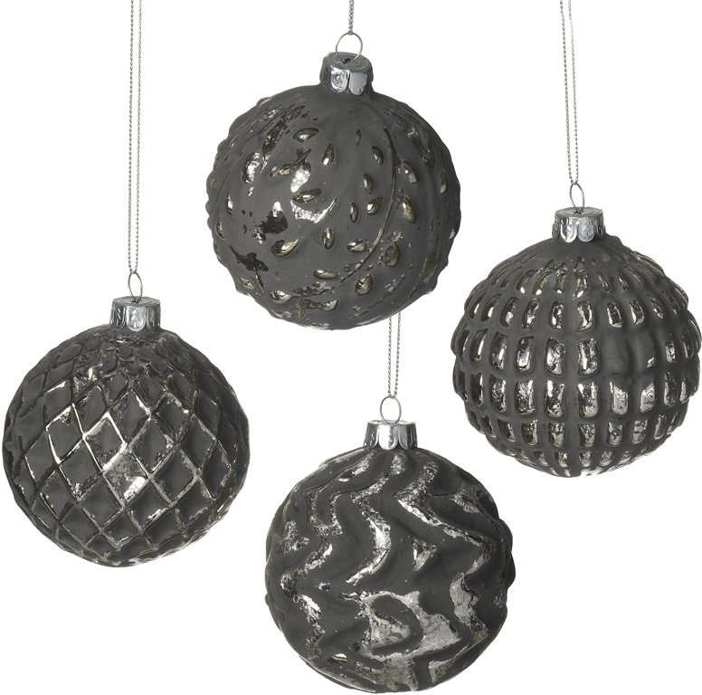 APH062 / Distressed Matte Grey Glass Baubles 44250 Christmas
