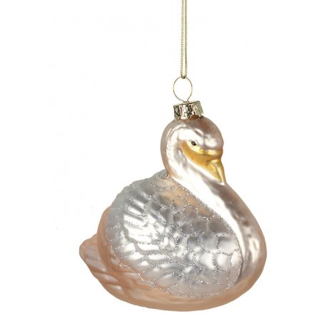 Hanging Glass Swan With Gold Accents 