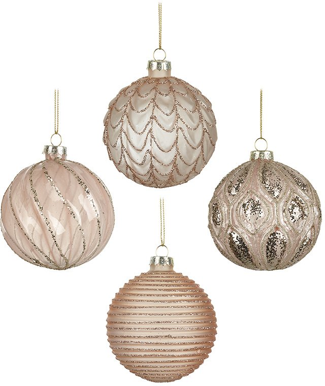 APH181 / Set of 4 Blush Pink Glass Baubles | 44256 | Christmas ...