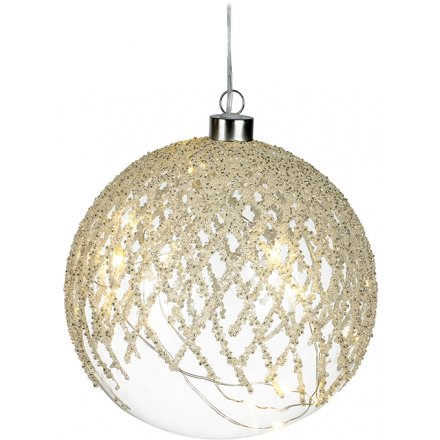LED Hanging Glass Bauble, 18cm 