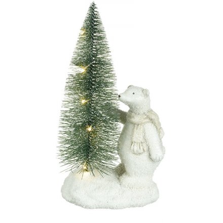 Wintered Polar Bear and LED Tree 