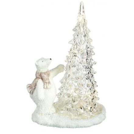 Wintered Polar Bear and LED Clear Tree 