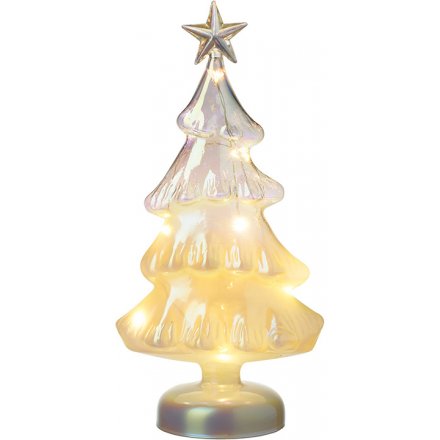 Iridescent Glass Tree With LED, 30cm 