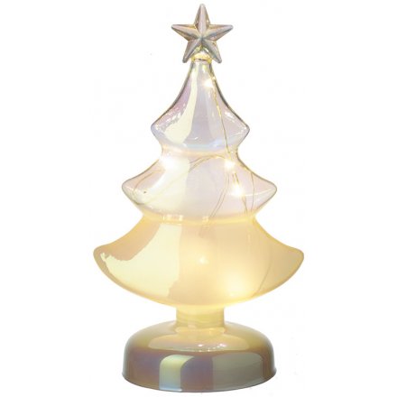Iridescent Glass Tree With LED, 22cm 