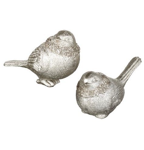 Beautifully detailed vintage inspired silver bird ornaments with festive floral wreaths.