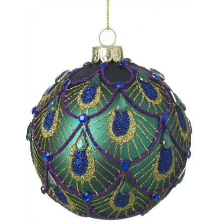 Peacock Pattern Glass Bauble 