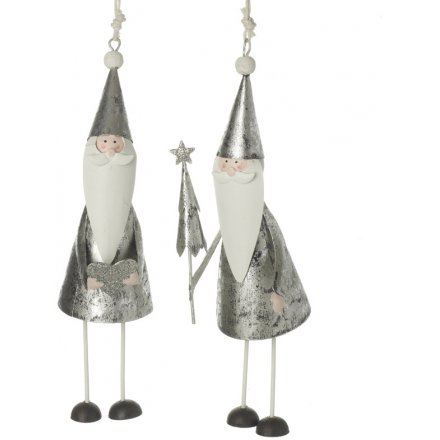 Assorted Silver Metal Hanging Santas