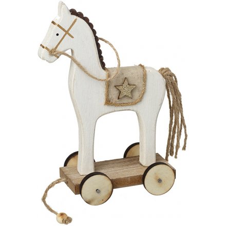 White Wooden Horse on Wheels 