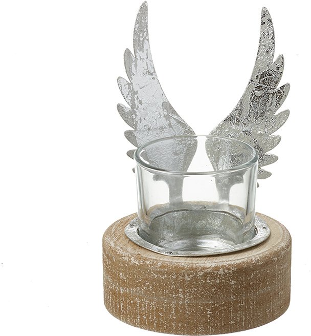 FFX1520 / Silver Angel Wing Candle Holder, 12cm 44312 Christmas