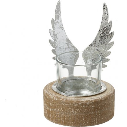 Silver Angel Wing Candle Holder, 12cm