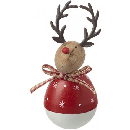 Round Wooden Reindeer Decoration, 13.5cm