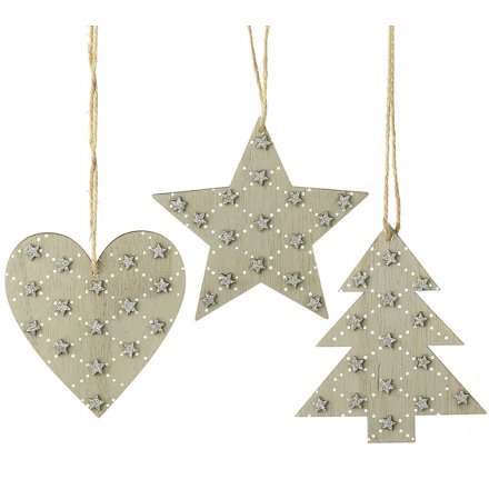 Assorted Hanging Wooden Star/Heart/Tree