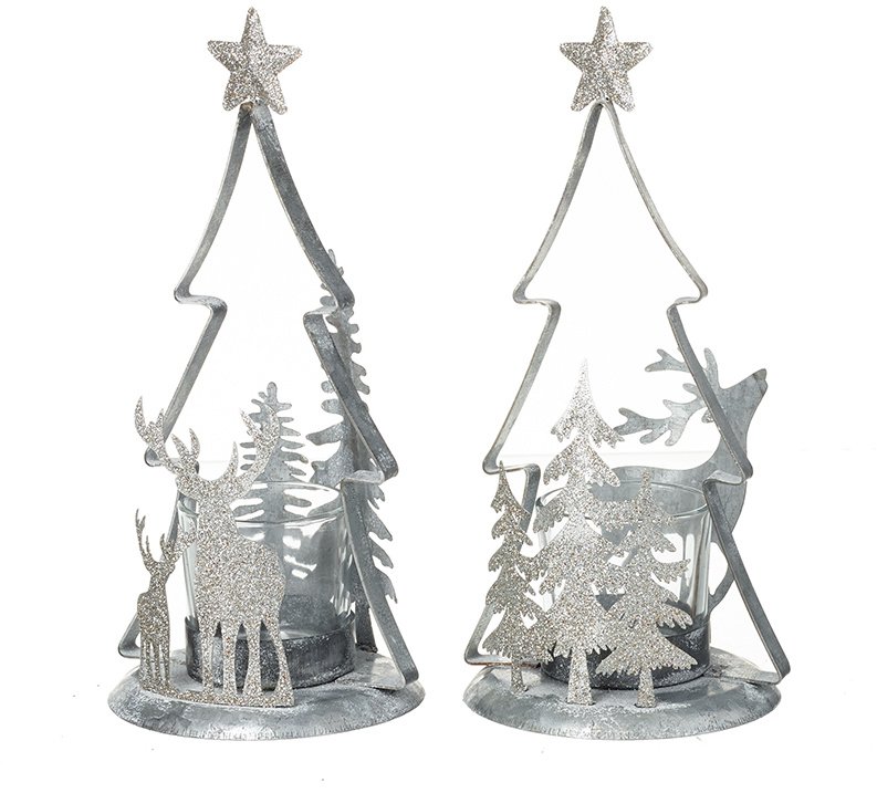 FFX1568 / Assorted Silver Glitter Candle Holders 44322 Christmas