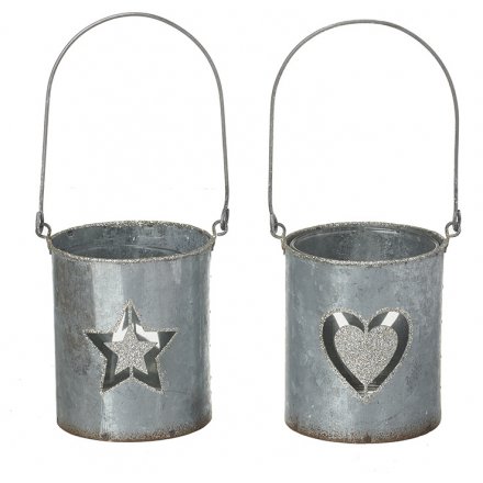 Heart & Star Glitter Metal Candle Pots 