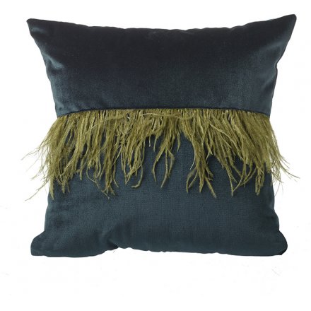 Faux Feather Green Cushion 